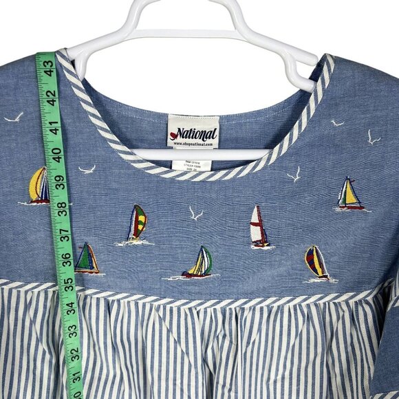 National Women 2X Chambray Striped Nautical Embroidery Dress Costal Beachy Artsy - Picture 11 of 15
